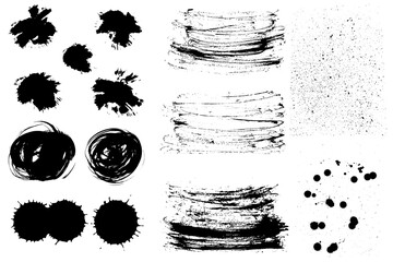 Vector blot, stains and grunge textures on white bacground, isolated