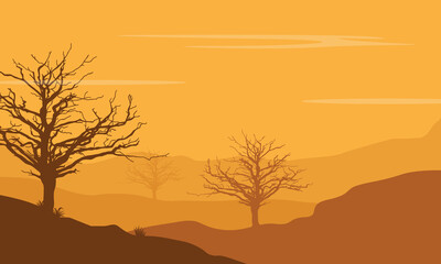 Beautiful desert scenery in the vast fields in the afternoon. Vector illustration