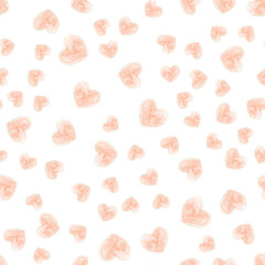 Seamless pattern with watercolor hearts on white background