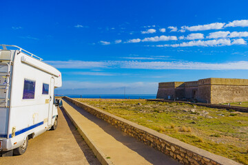 Caravan at old guards castle, Almeria Spain