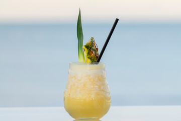 Close up of a delicious pina colada cocktail