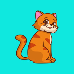 cartoon animal design cat sitting facing sideways cute mascot logo