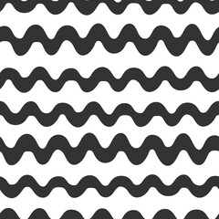 Wavy shabby paint drawn lines. seamless funny texture with black rolling lines on white background.