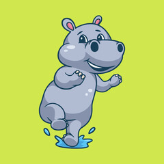 Obraz na płótnie Canvas cartoon animal design running hippo cute mascot logo