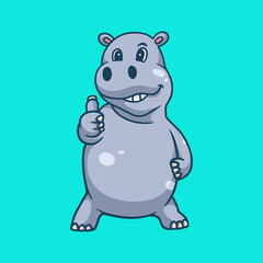 Obraz na płótnie Canvas cartoon animal design hippopotamus thumbs up pose cute mascot logo
