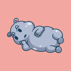 cartoon animal design sleeping hippo cute mascot logo
