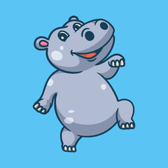 cartoon animal design hippo dancing pose cute mascot logo
