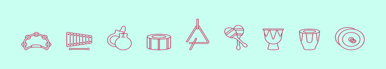 set of percussion cartoon icon design template with various models. vector illustration isolated on blue background