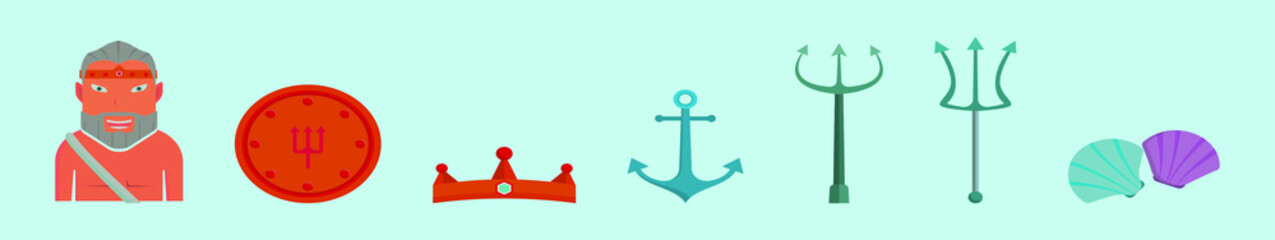 set of poseidon cartoon icon design template with various models. vector illustration isolated on blue background