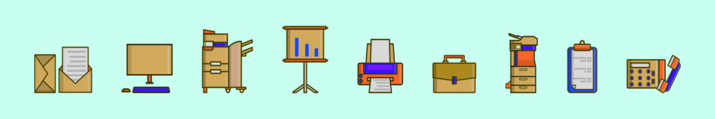 set of office cartoon icon design template with various models. vector illustration isolated on blue background