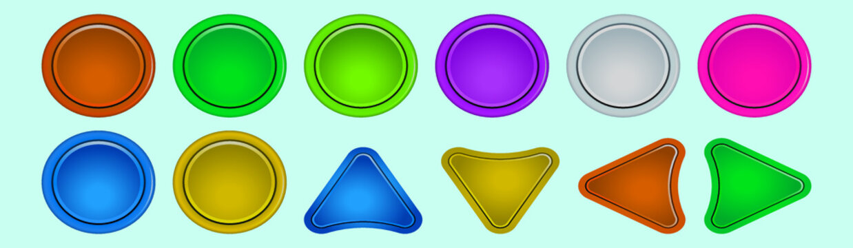 set of arcade button cartoon icon design templates with various models. vector illustration isolated on blue background