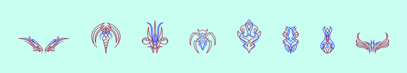 set of pinstripes cartoon icon design template with various models. vector illustration isolated on blue background