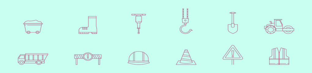 set of construction cartoon icon design template with various models. vector illustration isolated on blue background