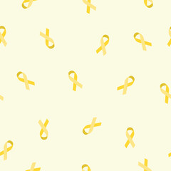 Seamless pattern on the theme of International Childhood Cancer Day on February 15. Decorated with a yellow Ribbon  - Cancer Awareness symbol.