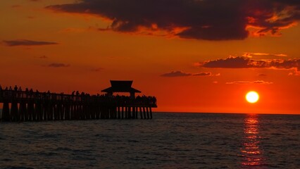 North America, United States, Florida, Collier County, sunset over Naples Pier