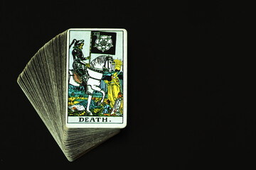 Death Tarot cards With a black space on the left to write a message.