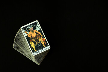 The Devil Tarot cards With a black space on the left to write a message.