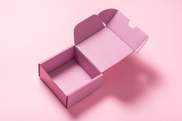Pink carton cardboard box mock up, top view