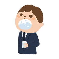 男子生徒のイラスト。うがいをしてる男の子。