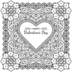 Fototapeta na wymiar Hand drawn valentines day greeting card or banner with mehndi flower. decoration in ethnic oriental, doodle ornament. outline hand draw illustration. 