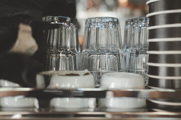 Transparent glass coffee on coffee machine