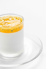 vegan dairy free organic coconut cream panna cotta with passion fruit dessert
