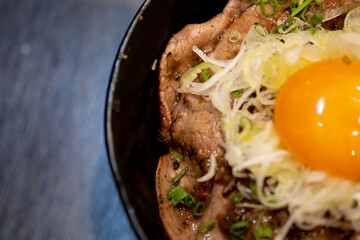 Beef sliced on topped rice with egg (GYUU-DON)