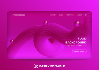 Pink background with fluid shape. Attractive landing page template design. 