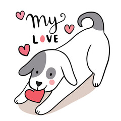Hand draw cartoon cute Valentine day, Dog and heart vector.