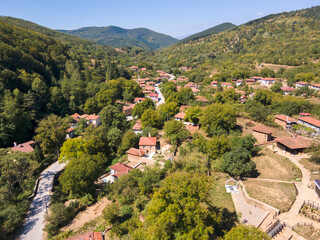 Fototapeta na wymiar Aerial view of village of Svezhen, Plovdiv Region, Bulgaria