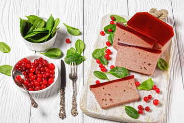 Duck liver pate with cranberries and spinach