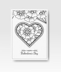 Hand drawn valentines day greeting card or banner with mehndi flower. decoration in ethnic oriental, doodle ornament. outline hand draw illustration.  