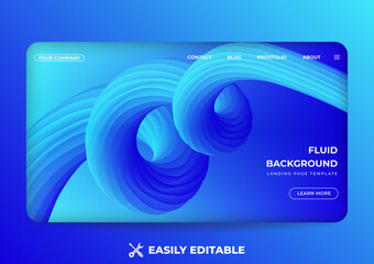 Abstract fluid Landing page with 3d flow shape, header, text, and button. creative illustration of the business fluid landing page.