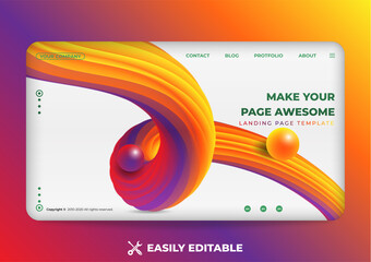 Morden abstract Landing page design template with 3d flow shapes. Applicable for the background.