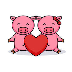 Obraz na płótnie Canvas Cut pig in love valentine's Day