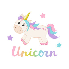 Cartoon cute unicorn. Vector illustration