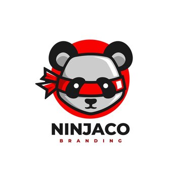 Vector Logo Illustration Ninja Panda Simple Mascot Style.