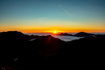 First morning light from mountain peak
