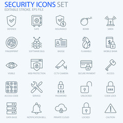 Security editable stroke icons set for your website, logo, app, UI, product print. Security concept flat Silhouette vector illustration icon.  Editable stroke icons set