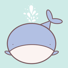 Whale. Hand drawn flat vector illustration isolated on blue background