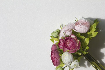 Silk flower style Cabbage Roses Bouquets isolated white background.