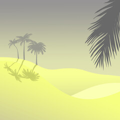 Fototapeta na wymiar Three lonely palm trees in the desert. Vector background image