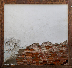 Peeled plaster with brick and frame