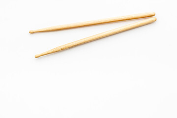 Drum sticks isotated on white background, top view