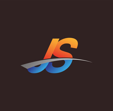 initial letter JS logotype company name colored orange and blue and swoosh design. vector logo for business and company identity.