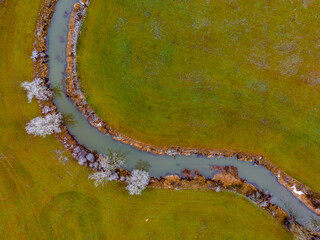 Top view to the Altmühl River during a frozen morning