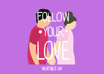 A wife hold a husband's hand and lead him, he follow her. The leader and follower in the relationship.