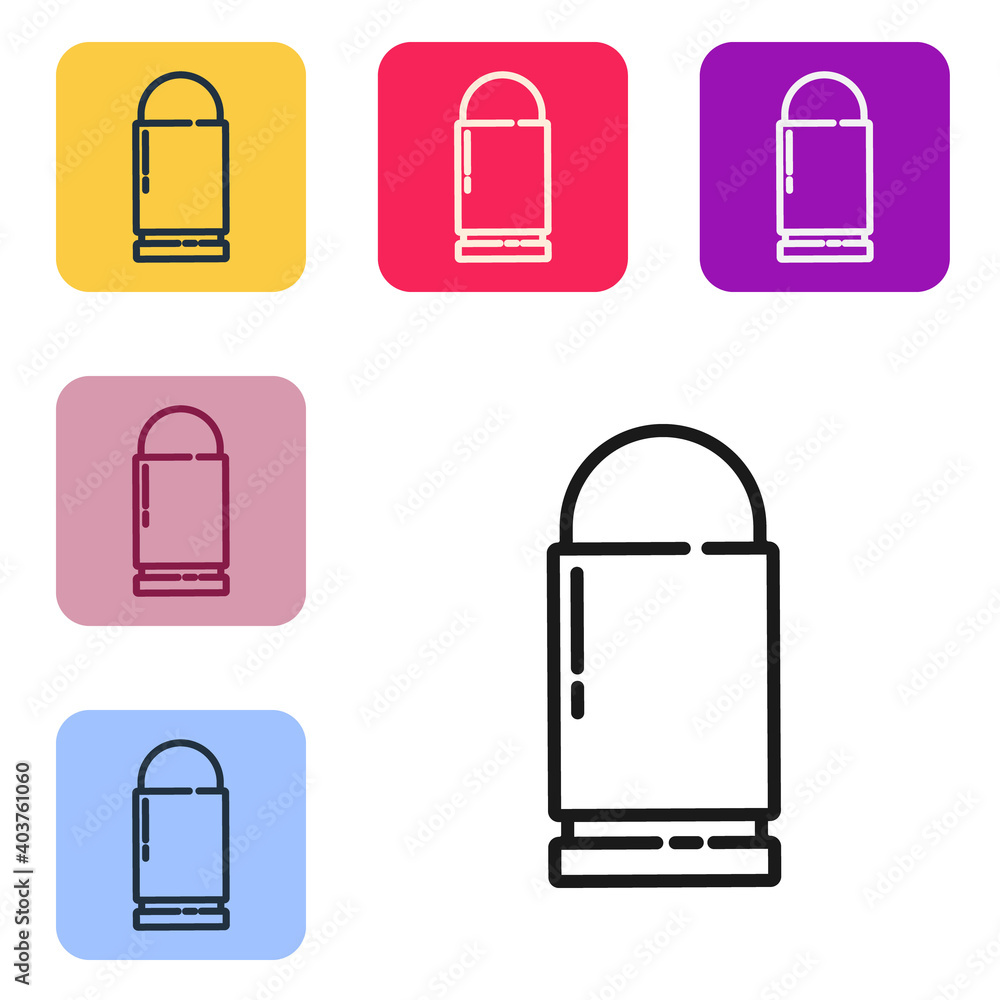 Poster black line bullet icon isolated on white background. set icons in color square buttons. vector.