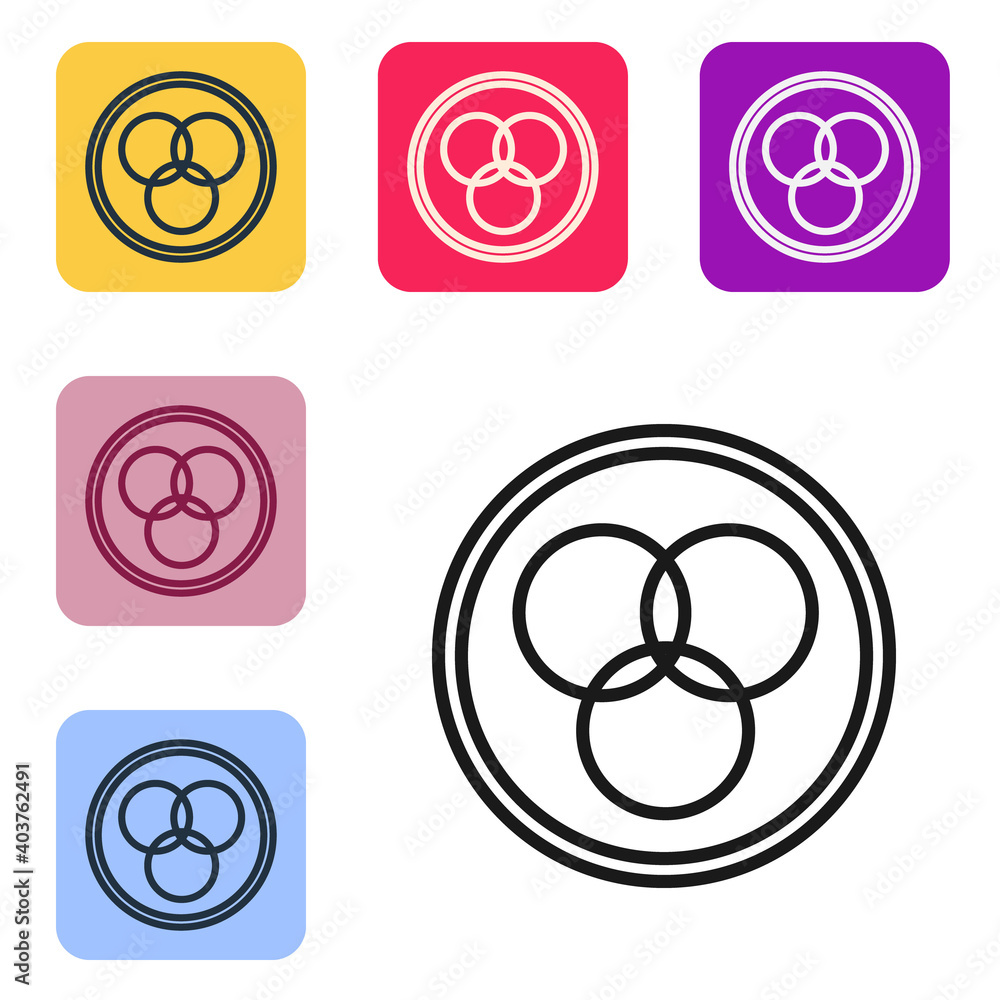 Poster black line rgb and cmyk color mixing icon isolated on white background. set icons in color square bu