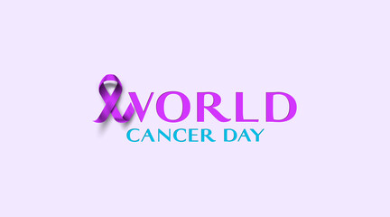 World Cancer Day with purple ribbon for poster or banner. Simple style paper art. 4 february